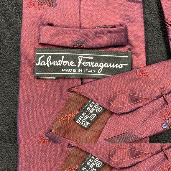 Salvatore Ferragamo Other - Salvatore Ferragamo Red Embroidered Bumblebee Floral Silk Neck Tie Vintage Italy